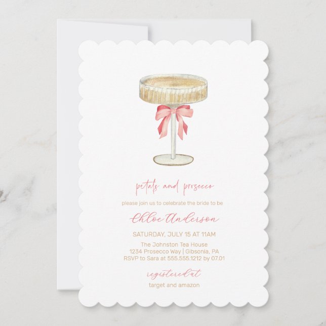 Invitación Pétalos y ducha de novias Prosecco Champagne (Anverso)