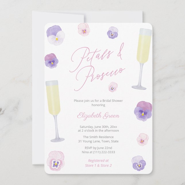 Invitación Pétalos Y Fiesta De Brunch De Ducha Bridal Prosecc (Anverso)