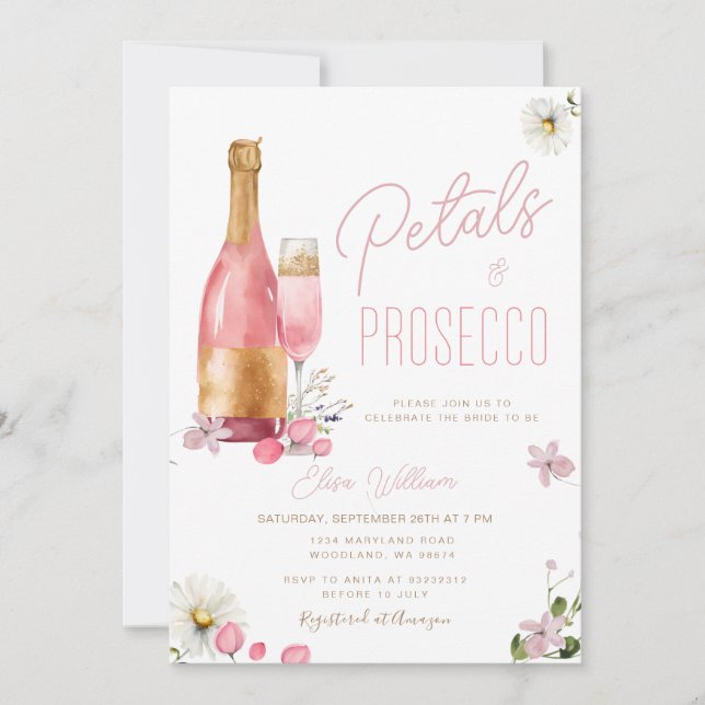 Invitación Pétalos y flores silvestres de Prosecco Ducha de n (Anverso)