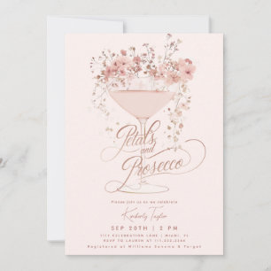 Invitación Pétalos Y Flores Silvestres Rosadas Prosecco Ducha