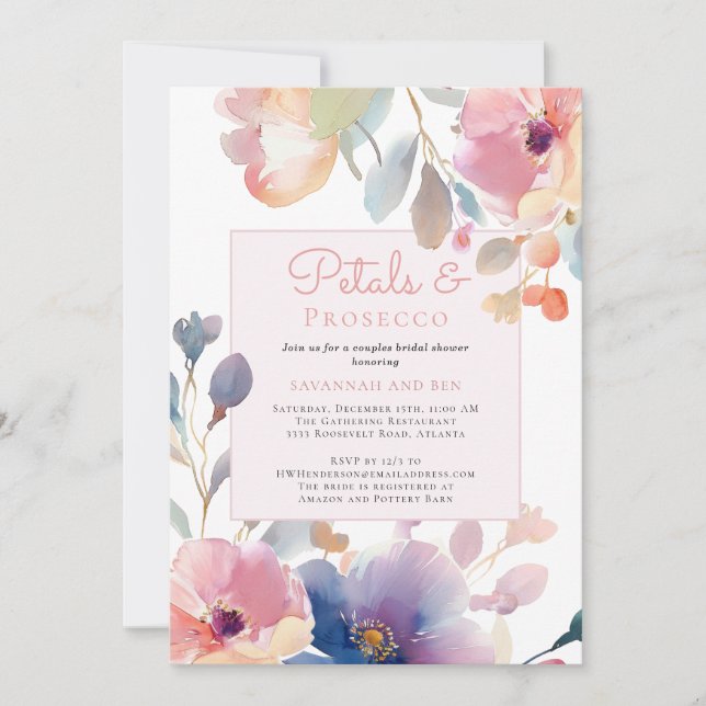 Invitación Pétalos y Parejas Prosecco Ducha de Novias Florale (Anverso)