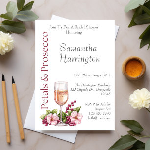 Invitación Pétalos y Prosecco Ducha Bridal Borgoña