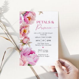 Invitación Pétalos y prosecco ducha de novia rosa brillante
