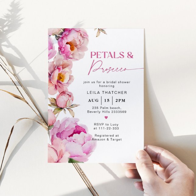 Invitación Pétalos y prosecco ducha de novia rosa brillante (Subido por el creador)