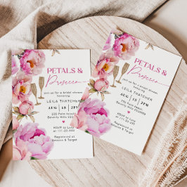 Invitación Pétalos y prosecco ducha de novia rosa brillante