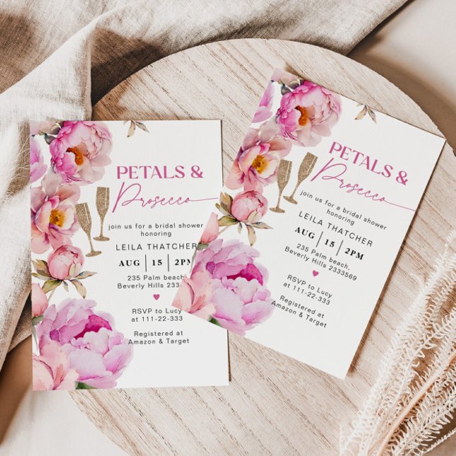 Invitación Pétalos y prosecco ducha de novia rosa brillante (Subido por el creador)