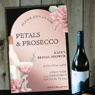 Invitación Pétalos y Prosecco Ducha de Novias de Oro Negro y 