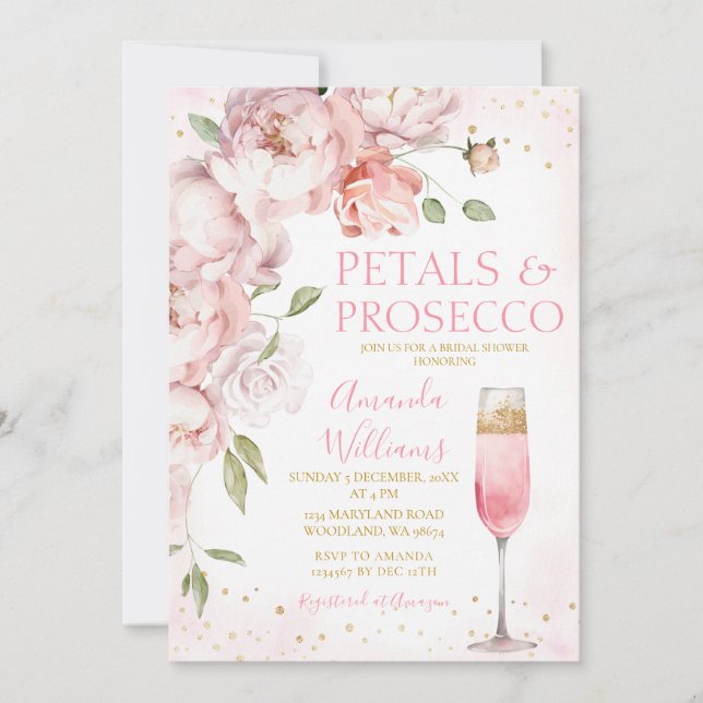 Invitación Pétalos y Prosecco Ducha de Novias Florales de Vin (Anverso)