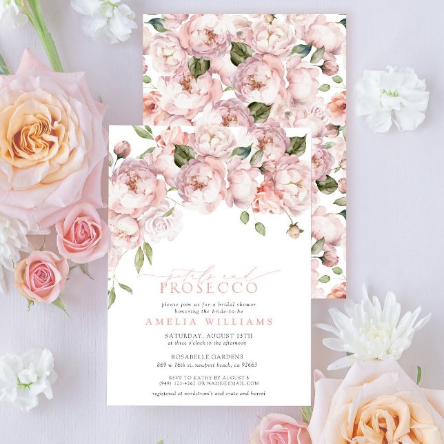Invitación Pétalos y Prosecco Ducha de Novias Florales Rosa (You'll love how easy it is to personalize this bridal shower invitation for a gorgeous event!)