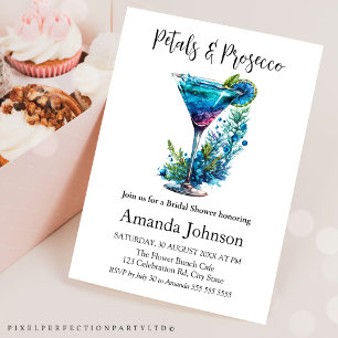Invitación Pétalos y Prosecco Floral Azul Rubor Ducha de novi