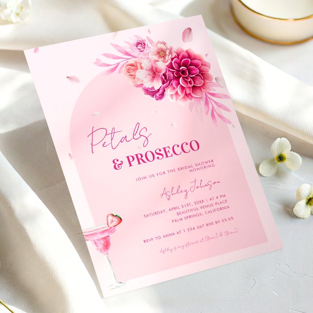Invitación Pétalos y Prosecco Guión Rosa Floral Ducha de novi (Subido por el creador)
