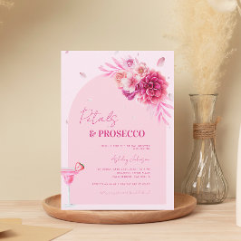 Invitación Pétalos y Prosecco Guión Rosa Floral Ducha de novi