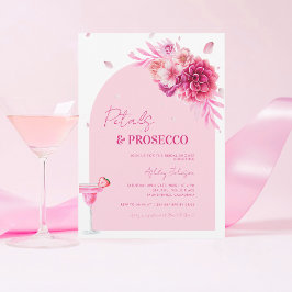 Invitación Pétalos y Prosecco Guión Rosa Floral Ducha de novi