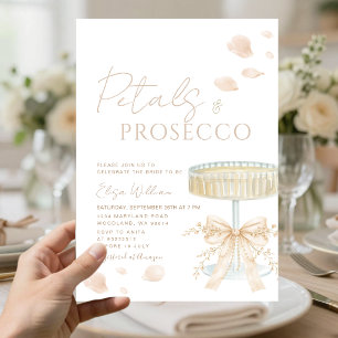 Invitación Pétalos y Prosecco Lazo Marfil Desayuno Nupcial