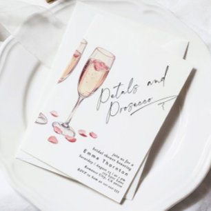 Invitación Pétalos y Prosecco mínimo de ducha de novia modern