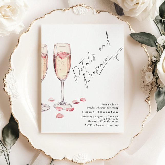 Invitación Pétalos y Prosecco mínimo de ducha de novia modern (Subido por el creador)