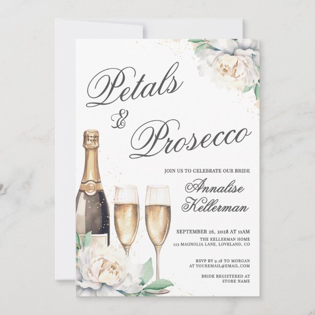 Invitación Petals And Prosecco Bridal Shower (Anverso)