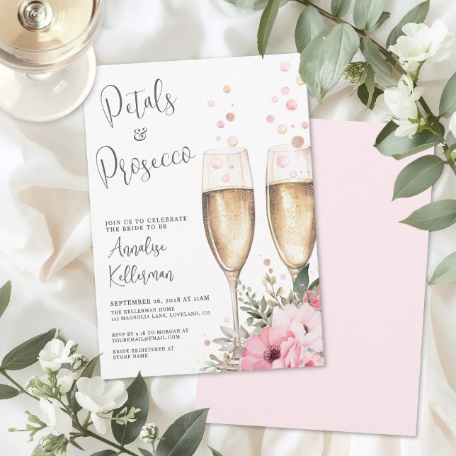 Invitación Petals And Prosecco Bridal Shower (Petals And Prosecco Bridal Shower Invitation)