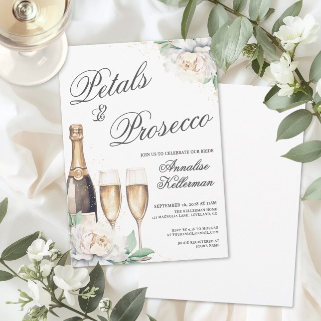 Invitación Petals And Prosecco Bridal Shower (Petals And Prosecco Bridal Shower Invitation)