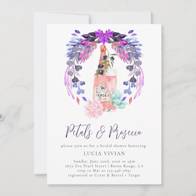 Invitación Petals elegantes y ducha de novia floral Prosecco (Anverso)