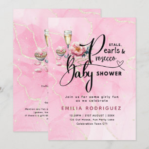 Invitación Petals Pearls Prosecco Baby Shower
