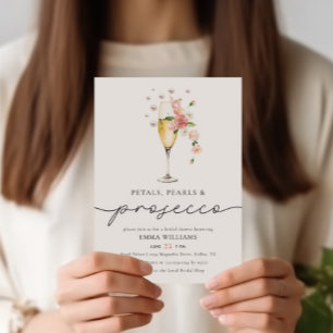 Invitación Petals Pearls y Prosecco Flor Silvestre Bridal Sho