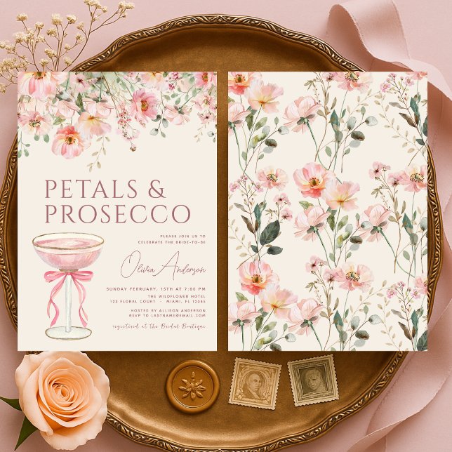 Invitación Petals & Prosecco Blush Pink Bridal Shower  (Subido por el creador)