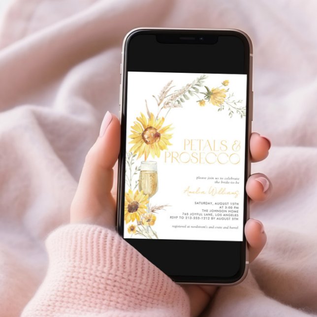Invitación Petals & Prosecco Boho Sunflower Bridal Shower (Subido por el creador)