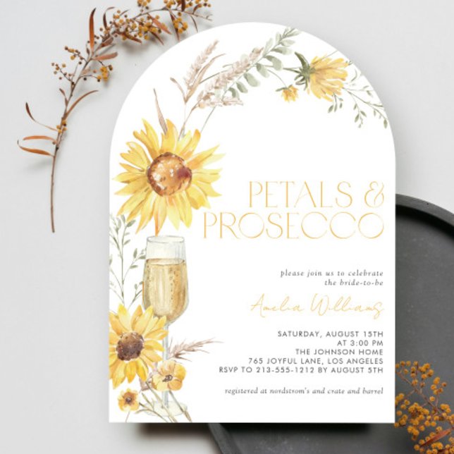 Invitación Petals & Prosecco Boho Sunflower Bridal Shower (Subido por el creador)