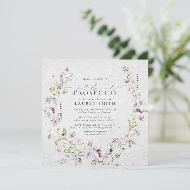 Invitación Petals Prosecco Lavender Flor silvestre Ducha de n (Anverso de pie)