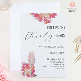 Invitación Petals y Prosecco 30.ª Moda de color rosa floral