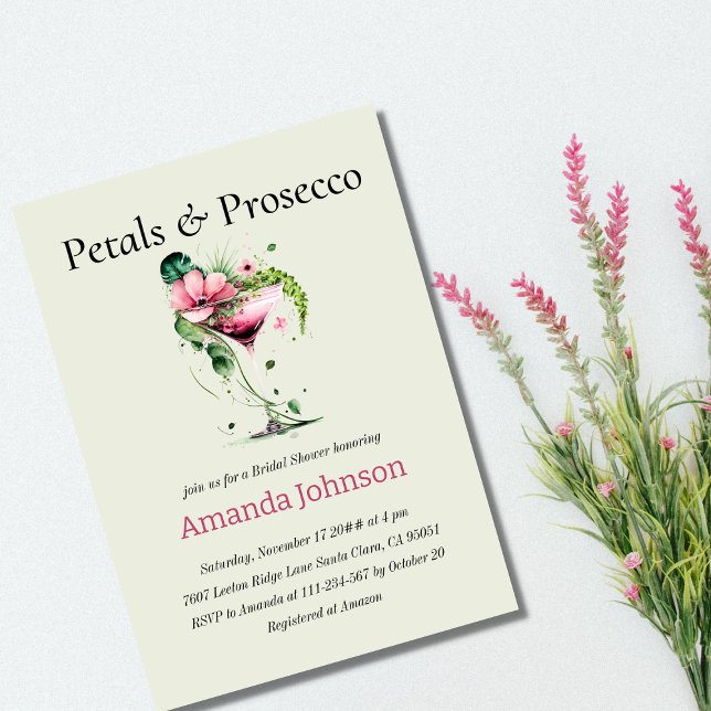 Invitación Petals y Prosecco Flores Verdes Ducha Bridal (Subido por el creador)