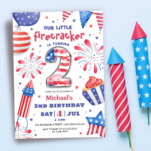 Invitación Petardo 4 de julio Cumpleaños 2 Patriótico Lindo