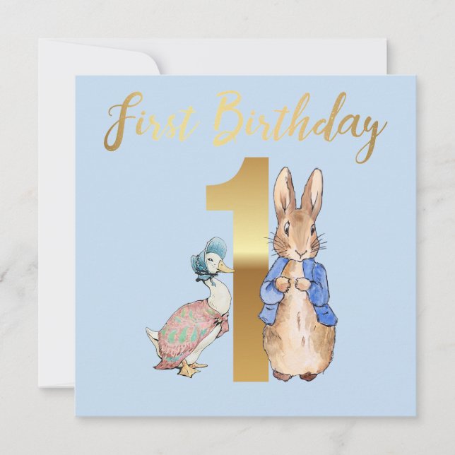 Invitación Peter el conejo con el primer cumpleaños de Jemima (Anverso)