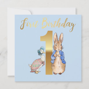 Invitación Peter el conejo con el primer cumpleaños de Jemima
