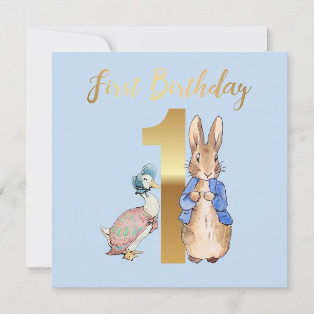 Invitación Peter el conejo con el primer cumpleaños de Jemima (Anverso)