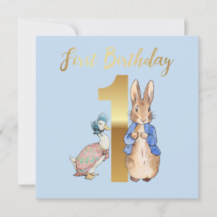 Invitación Peter el conejo con el primer cumpleaños de Jemima
