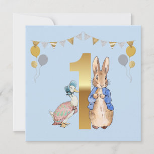 Invitación Peter el conejo con el primer cumpleaños de Jemima