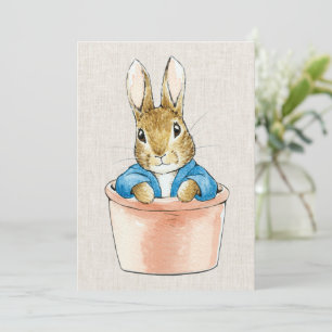 Invitación Peter el Conejo en la textura de la olla de planta