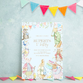 Invitación Peter, el primer cumpleaños azul del conejo