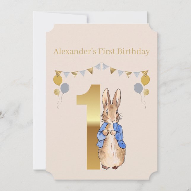 Invitación Peter el primer cumpleaños del conejo (Anverso)