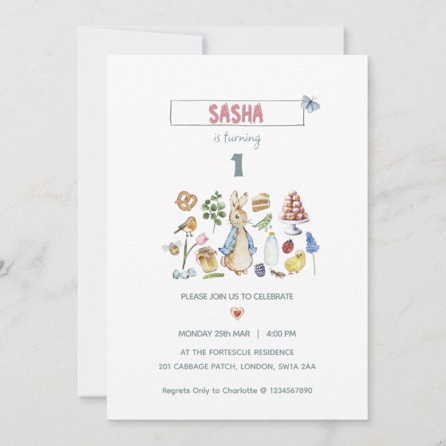 Invitación peter personalizado del conejo (Reverso)