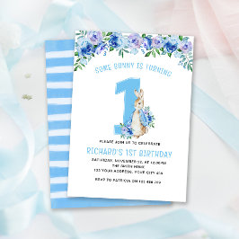 Invitación Peter Rabbit 1 Birthday Blue Floral