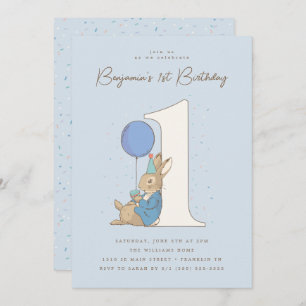 Invitación Peter Rabbit   Boy 1 cumpleaños Blue Confetti