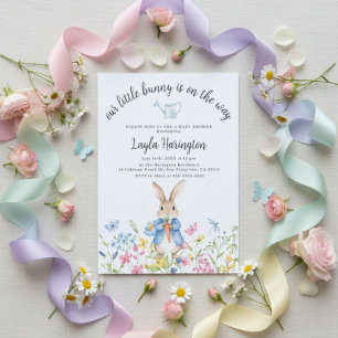 Invitación Peter Rabbit Boy Baby Shower Floral