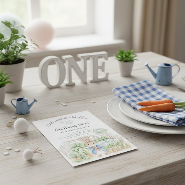 Invitación Peter Rabbit Boy First Birday Party Cabbage (Subido por el creador)