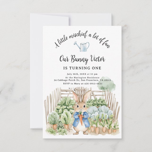 Invitación Peter Rabbit Boy First Birday Party Cabbage (Anverso)