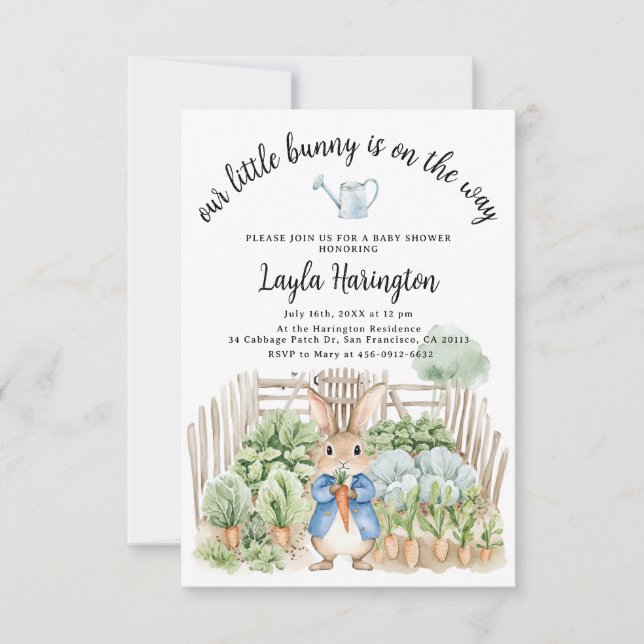 Invitación Peter Rabbit Cabbage Patch Vegetables Baby Shower (Anverso)