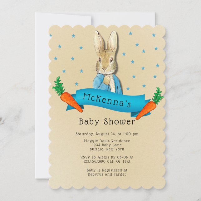 Invitación Peter Rabbit Carrots y Stars Boy Baby Shower (Anverso)