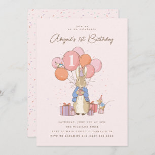 Invitación Peter Rabbit  Chica 1 cumpleaños PinkConfetti